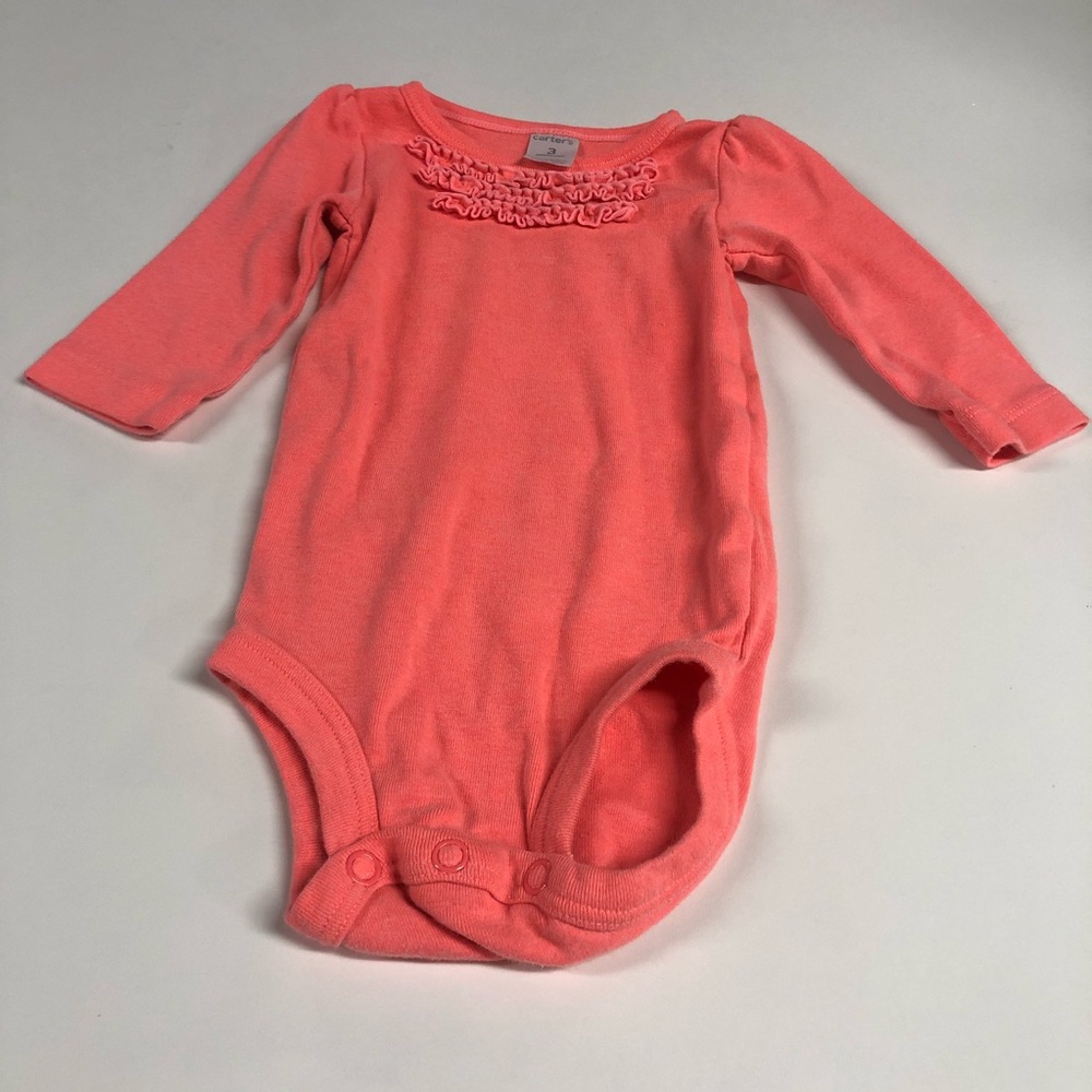 Carters Girls Ruffle Front Long Sleeve Bodysuit Pink/Orange 3 Months